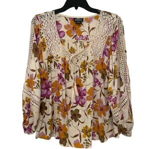 Angie Floral Crochet Balloon Sleeve
Flowy Boho Relaxed Fit Blouse Small